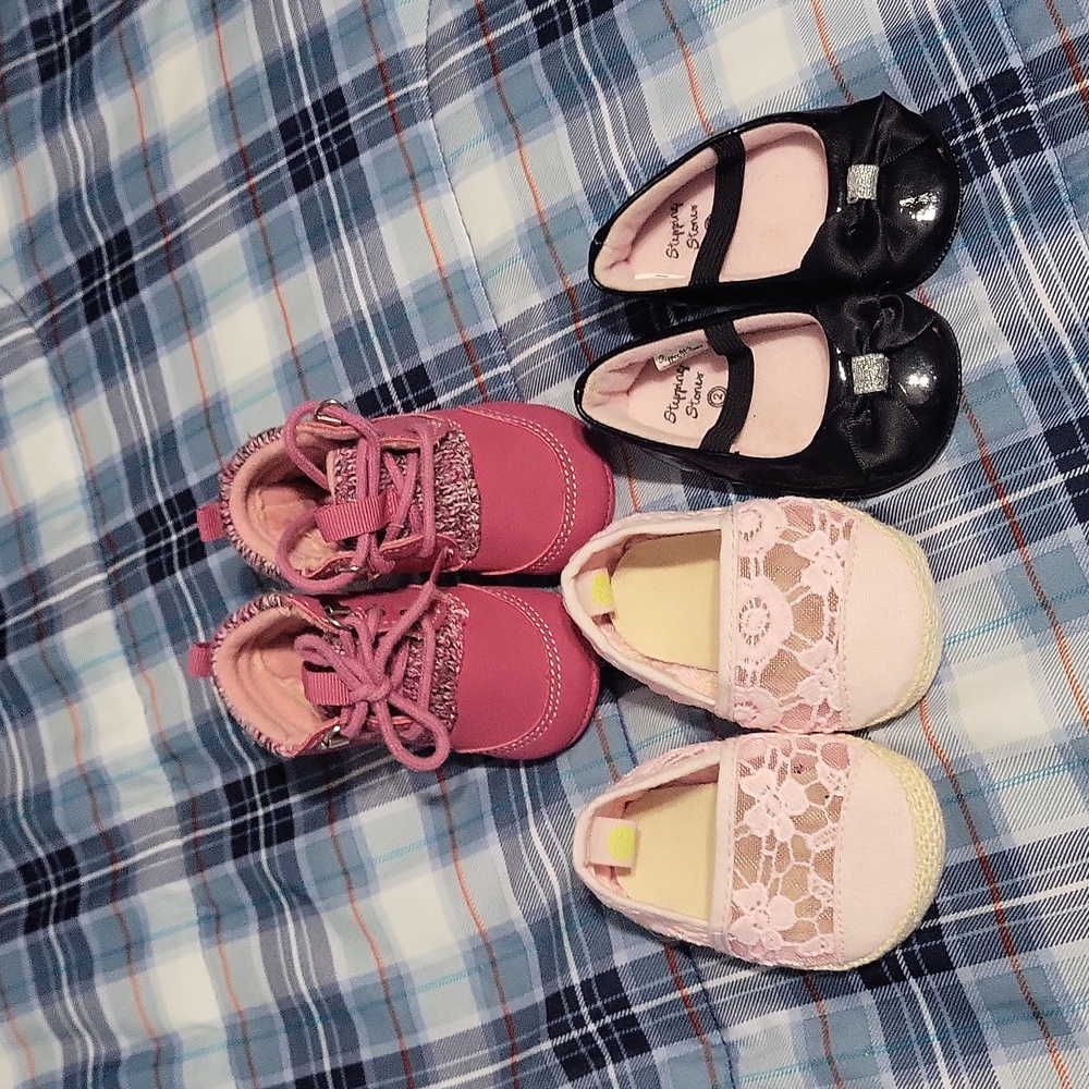 3 pr Newborn baby girl Carter's pink boots sandals black Mary Janes dress  shoes
